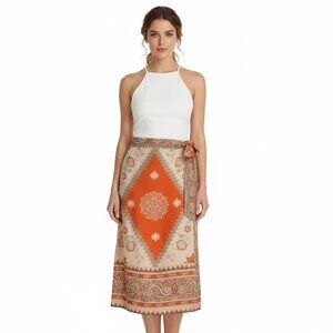 Antonio Melani Printed Amara Midi Skirt Size 6 Linen Lined Like New